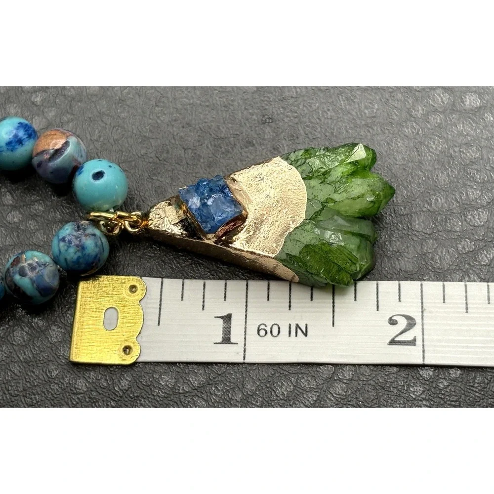 Love Lisa Gemstone Beaded Necklace Dyed Green Crystal Pendant Blue Purple 16